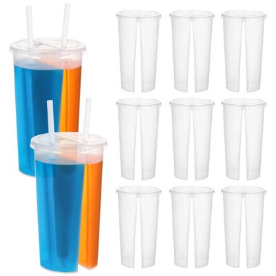 20 Unidades Copo de Plástico Descartável em Forma de Coração com Grade Dupla para Compartilhar Bebidas Frias Quentes Pet Transparente Smoothie Casal Garrafas de Água