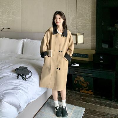 Manteau Trench Kaki de Niche Design Automne Nouveau Tempérament Ample Mi-long Manteau Contrastant pour Femme