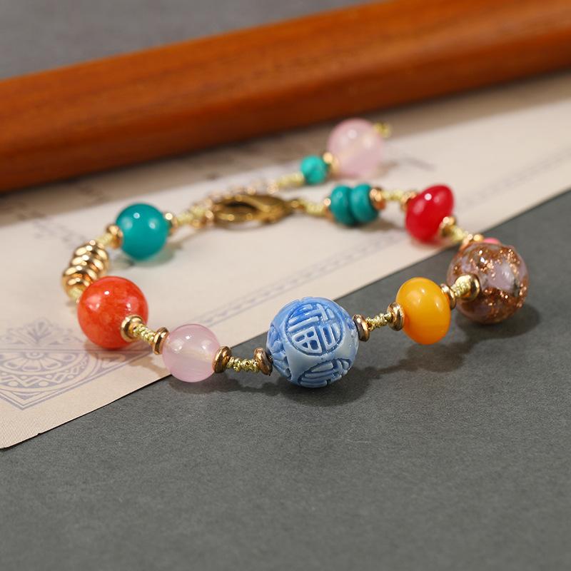 Chinese Design Tibetan Duobao Woven Bracelet Retro Exotic Agate Jade Chinese Bracelet Female