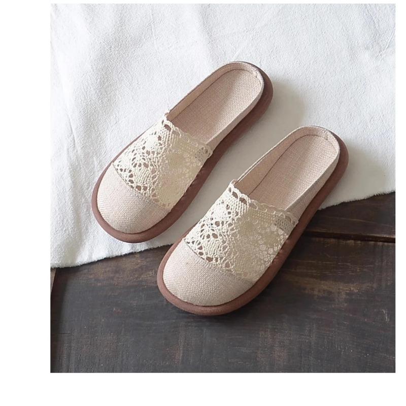 Mode 2025Damen Künstlerische Boho Spitze Mesh Sandalen - Vintage Retro Stil, Vielseitige Slingback Mules mit geschlossener Zehe und Aushöhlungen