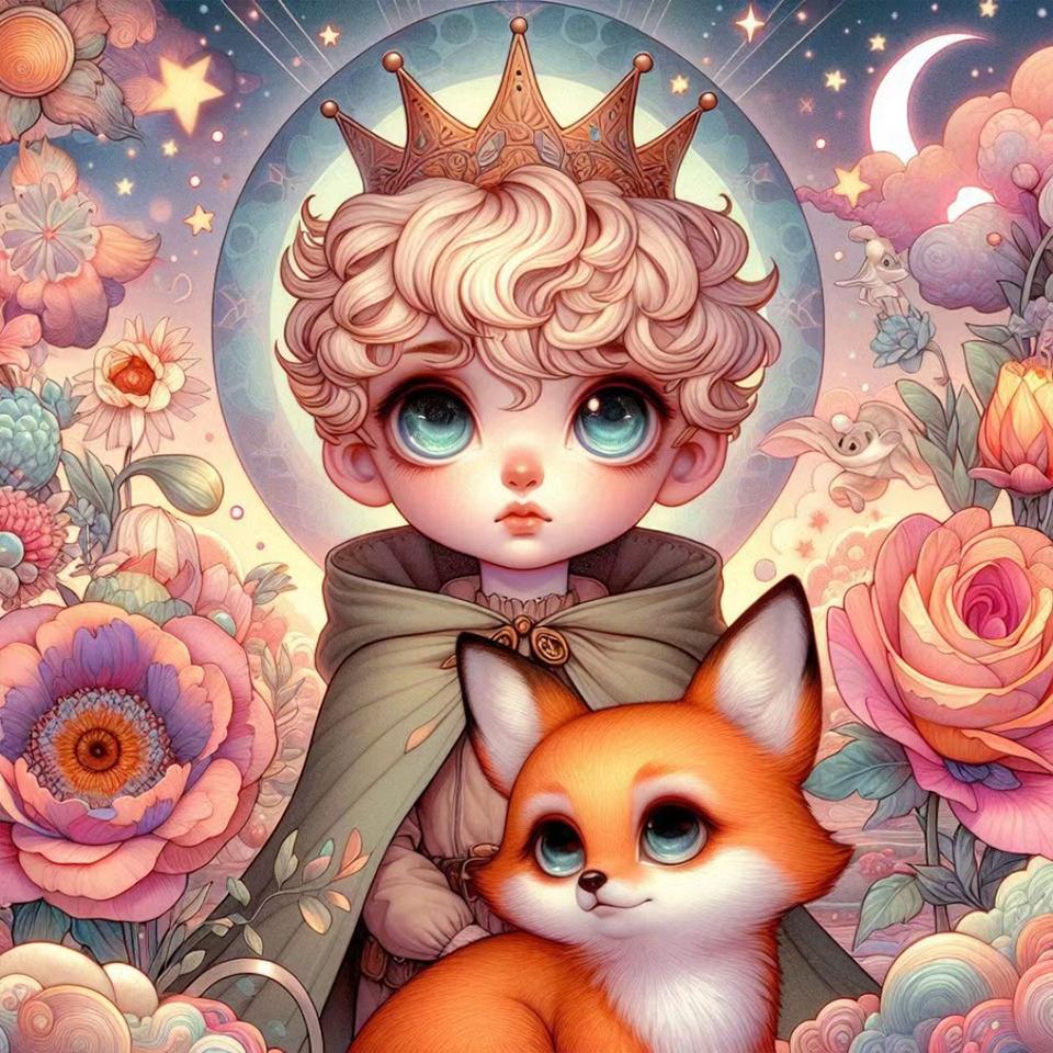New 5DDIY Diamond Painting "The Little Prince, Rose, and Little Fox" Animated Full Diamond Bedroom Healing Warm Cross Embroidery
