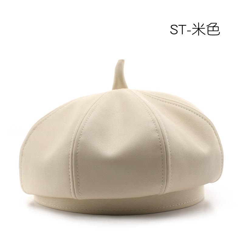 

Hat Spring and Autumn Trend Personality Solid Color Leather Painter Hat Outdoor Travel Street Shade Warm Beret бежевий