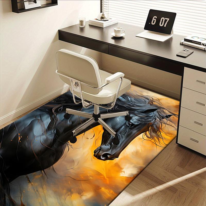 Black Horse Theme Office Chair Mat: Large Size Office Carpet for Home Decor, Sofa Rug, Gift Suitable for Bedroom, Living Room, and Various R