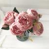 30cm Rose Pink Silk Peony Artificial Flowers Bouquet 5 Big Head and 4 Bud Cheap Fake Flowers for Home Wedding Decoration Indoor KTY