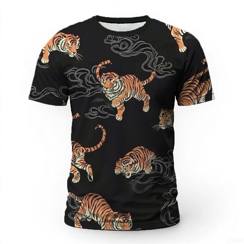 

Vintage Tiger Pattern 3D Print Men s T-shirts Summer Fashion Crew Neck Short Sleeve T-shirts 6XL