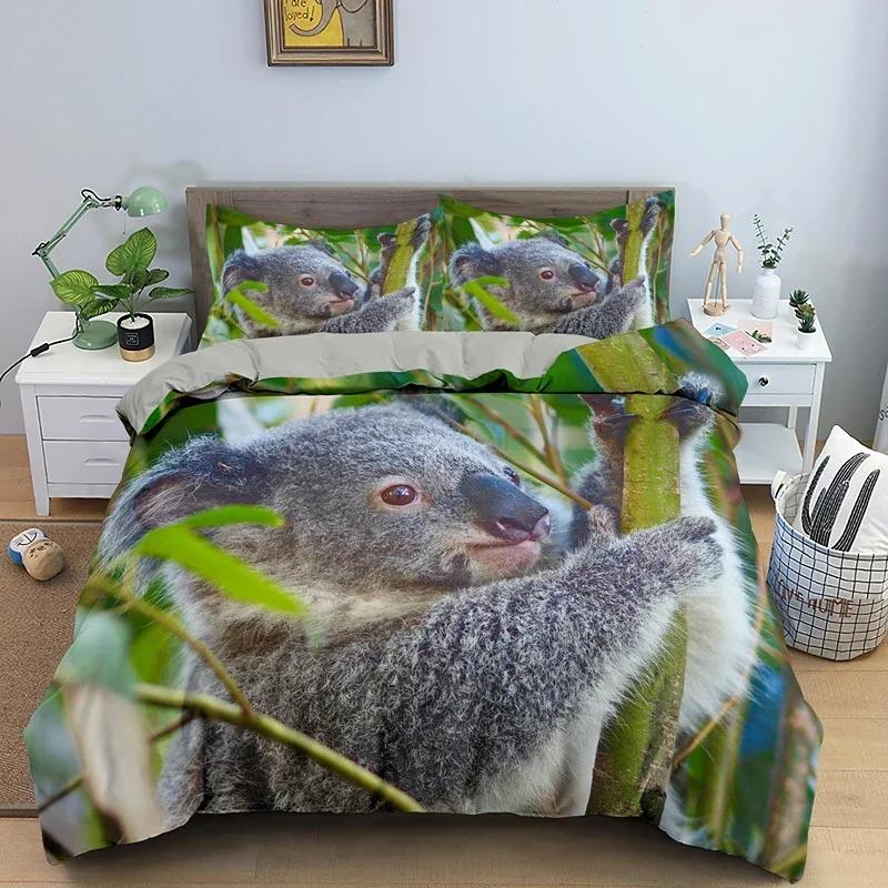 Cartoon Koala Duvet Cover King Queen Lovely Animal Bedding Set for Kids Teens Adults Wildlife Quilt Cover with Pillowcase