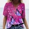 Butterfly Printed T-shirt 3D Printed V-neck Fashion Short-sleeved Top 2025 Casual Basic Girl Wear Harajuku Wear