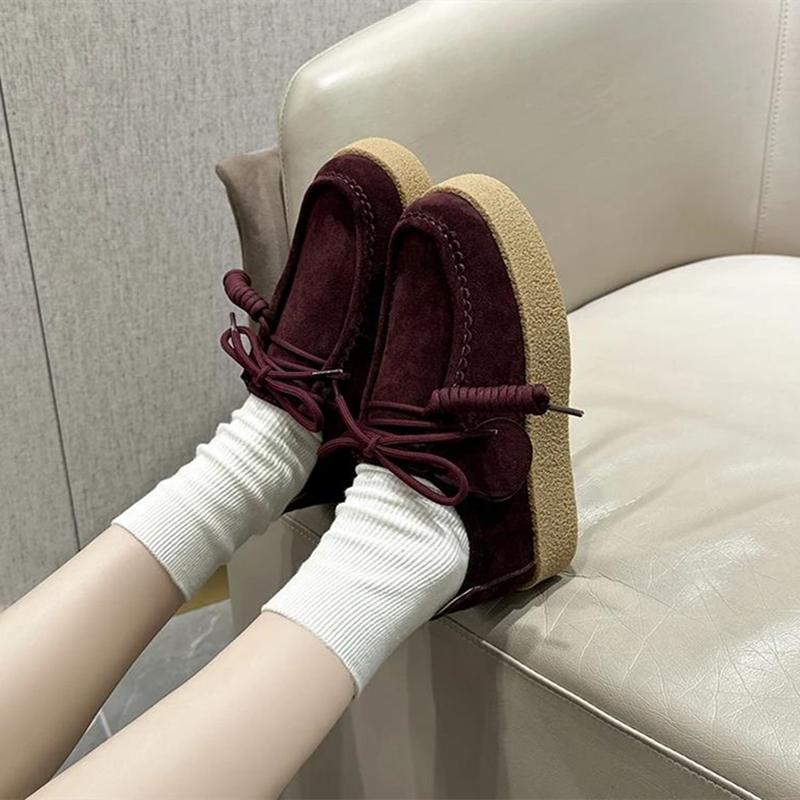 Zapatos para Mujer Mocasines Gamuza Cuero Genuino Estilo Británico Con Cordones Zapatos de Estudiante Mujer Talla Grande Zapatos Clásicos para Mujer
