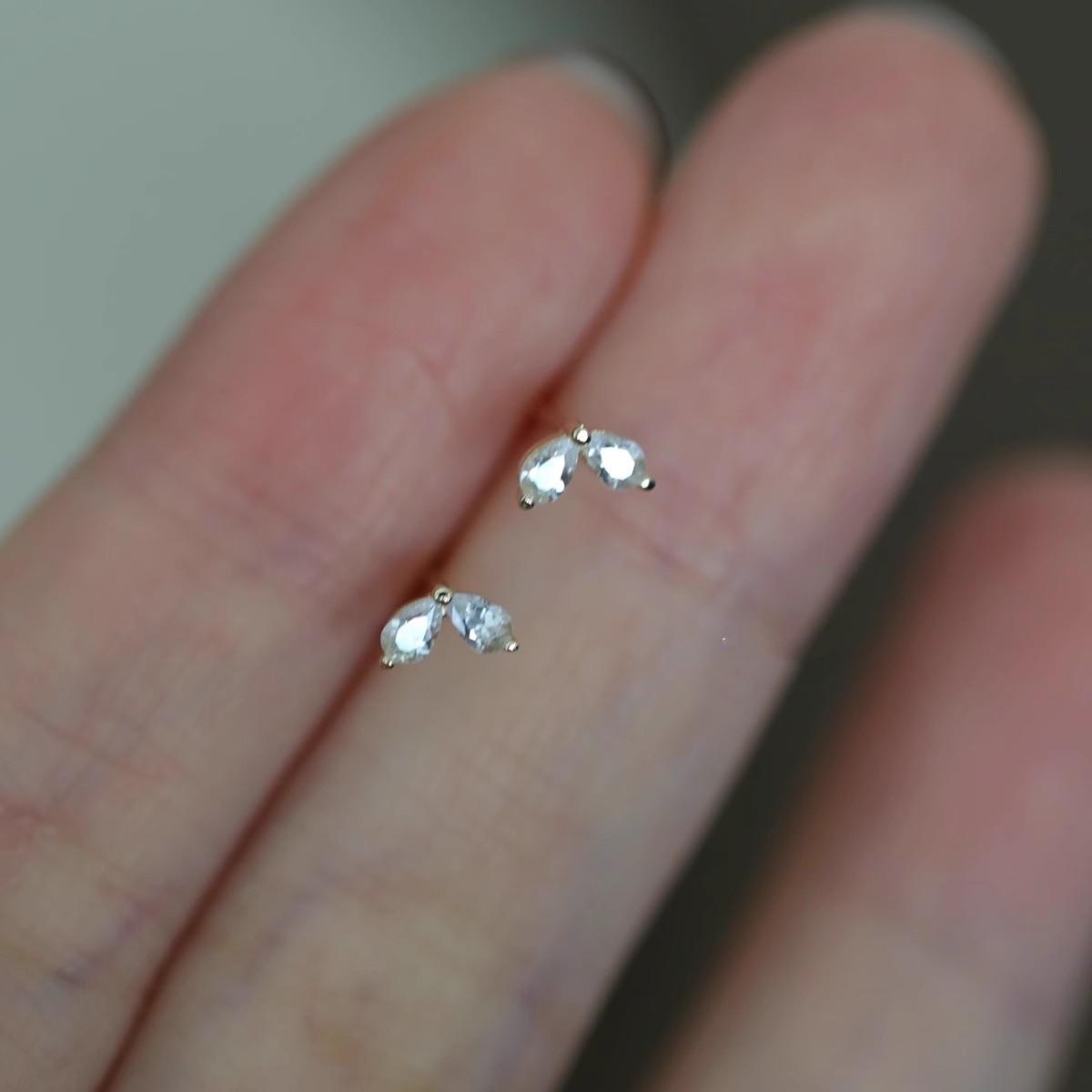 Mini Leaf Earrings 925 Sterling Silver Plated 14K Gold Zirconia Studs Jewelry for Women Silver серебряный