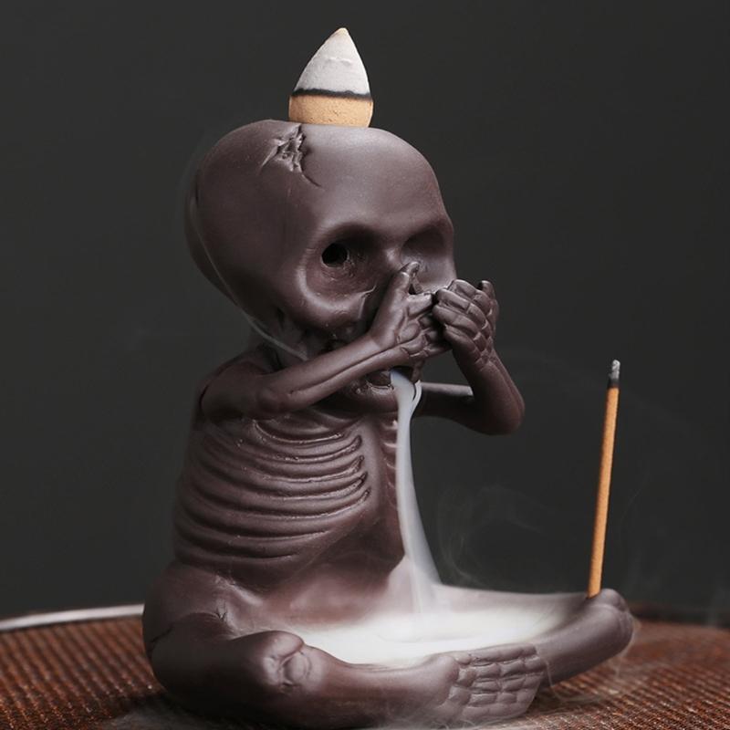 Skull Shape Backflow Incenses Cones Holder, Ceramics Furnaces Incenses Burners Holder for Home Craft