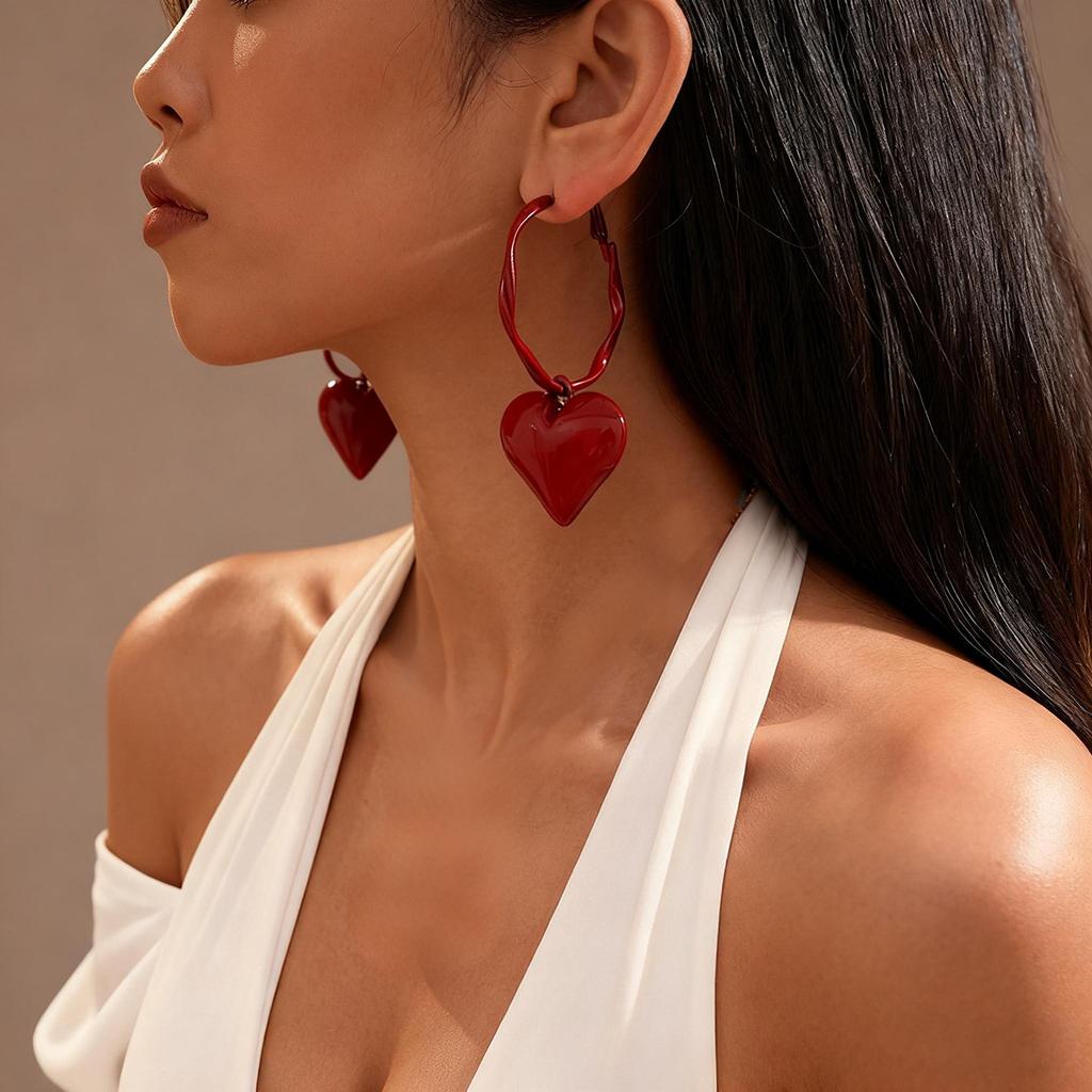 Six-piece set of dripping oil geometric round love silver needle earrings retro Hong Kong style niche earrings