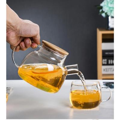 1L/1.8L Transparent Borosilicate Glass Teapot Heat Resistant Water Jug Large Capacity Water Kettle for Home Flower Tea Juice