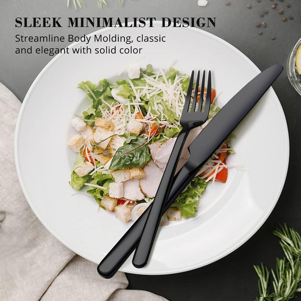 Black Silverware Set Stainless Steel Flatware Western Tableware Mirror Cutlery Knife Fork Spoon Dinnerware Kitchen Utensils