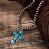 Pendente rotondo in stile Navajo Western Retro Europeo e Americano con intarsi di turchese Collana Bohémien di nicchia
