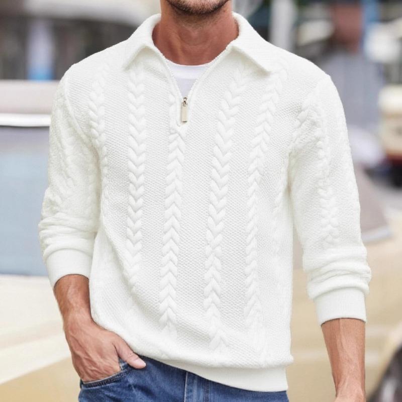 Men S Jacquard Turn Down Collar Half Zip Pullover Sweatshirt Casual Sport