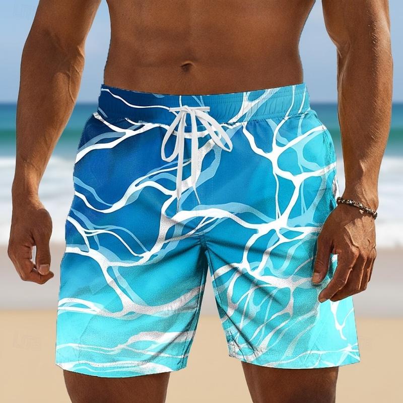 Vibrant Ocean Wave Graphic Swim Trunks For Men Lightweight 3D Printed Short Pants Summer Hawaii Surf Swimsuit Loose Beach Shorts