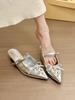 Galaxy Girl! Temperament Pointed Rhinestone Buckle Bow Wedge Heel Bag Head Half Slippers Women's Spring Shoes