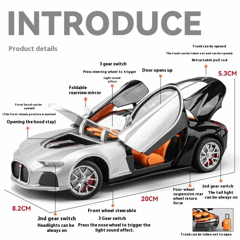 1/24 Bugatti Atlantic Luxus-Sportwagen Legierungsmodell, Simulierter Ton und Licht, Bemalte Innenausstattung, Restaurierte Details, Schreibtisch-Dekorationen