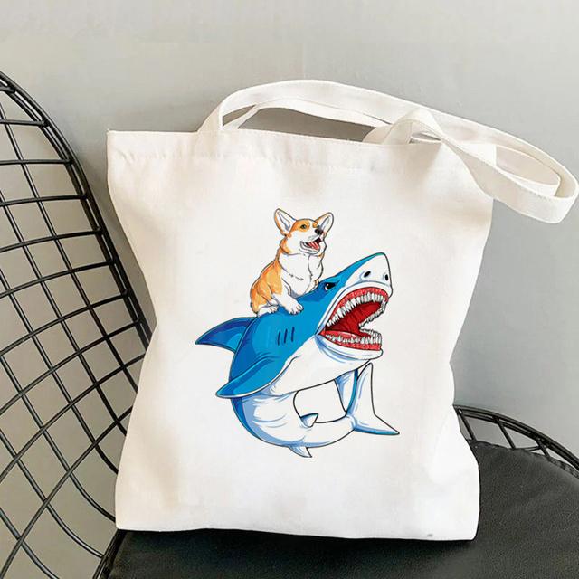 Shopper Watercolor Design For Corgi Lovers Bag Harajuku Women Shopping Bag Canvas Shopper Bag Handbag Tote Bag Shoulder Lady Bag