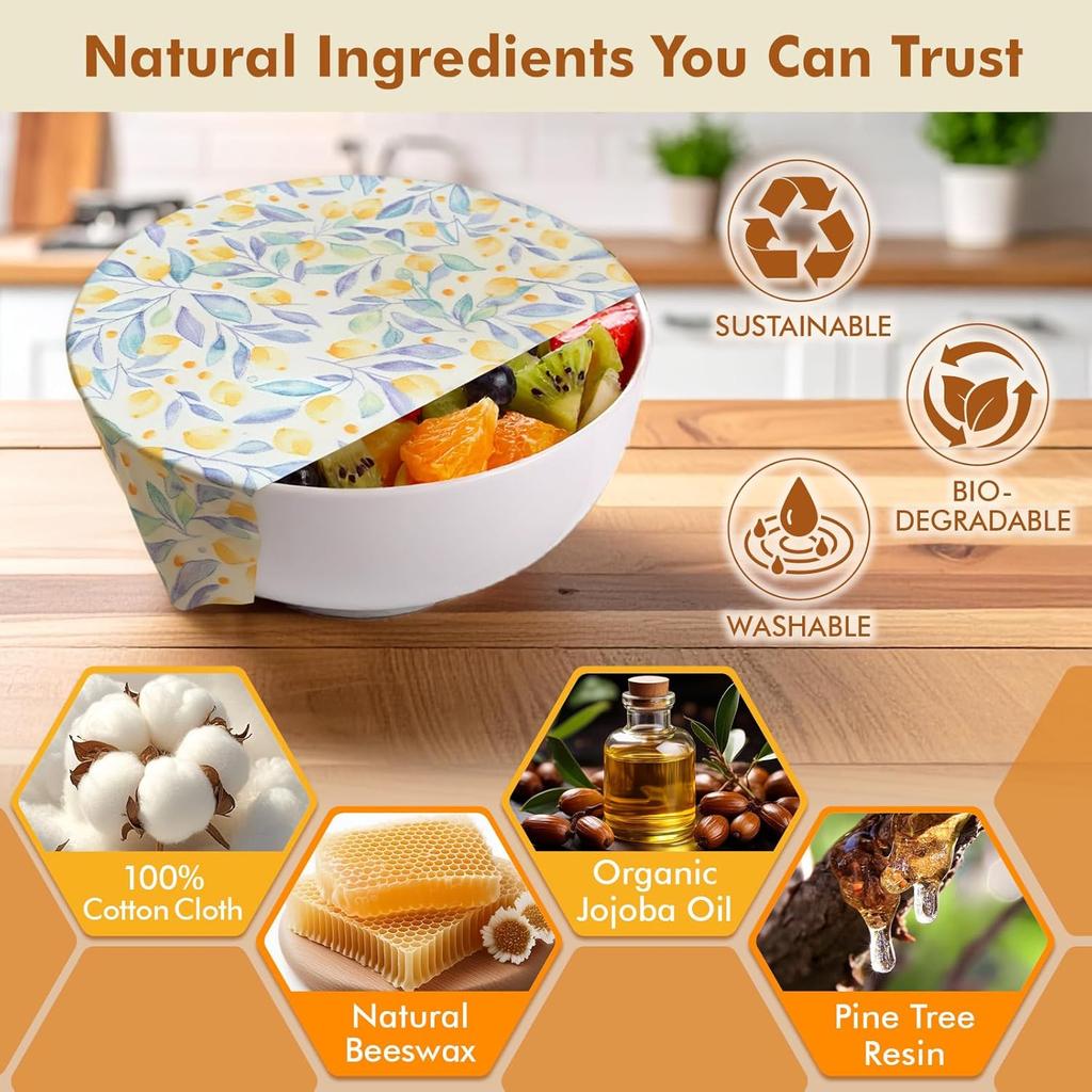 Beeswax Wraps for Food, 9 Pack Reble Bees Wax Wraps, Zero Waste, Food Storage Beeswax Paper, Sustainable Wax Paper(1XL+3M+5S) Food Wrap, Sandwich