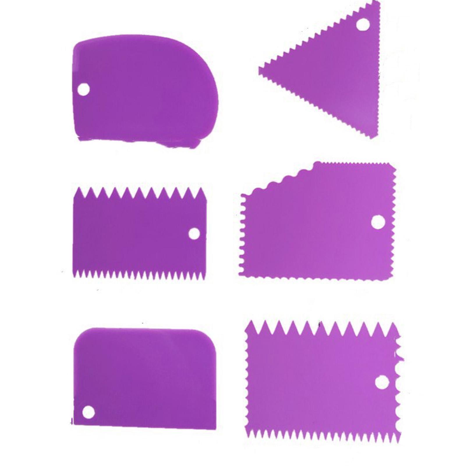 

6PCS Cake Scraper Smoother Trapezoidal Semicircle Arc Triangular Sawtooth Cream Scraper Cake Making Tool Set Purple