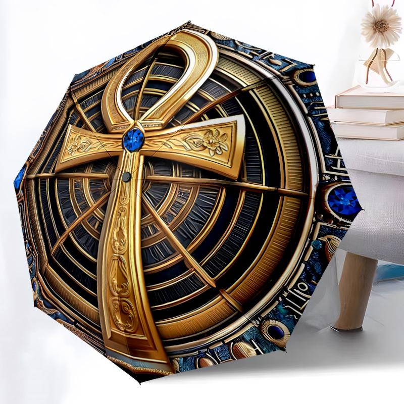 1pc Egyptian The Key To Life Automatic Folding Umbrella   Compact 8 Rib Design, Durable Iron Frame for Travel, Outdoor,  A0920109