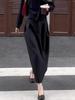 Women's Black Tulip High-Waist Skirt - Slimming, Plus Size, 2025 Autumn/Winter Fashion