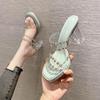 Fashion Luxury Rhinestone Open-toed Square Head Transparent Thick-heeled Slippers Women's Summer Wear Waterproof Table High-heeled Sandals 2025