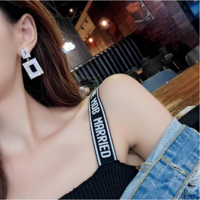 Elegant Geometric Diamond Earrings: European & American Style, Versatile Long Statement Accessories