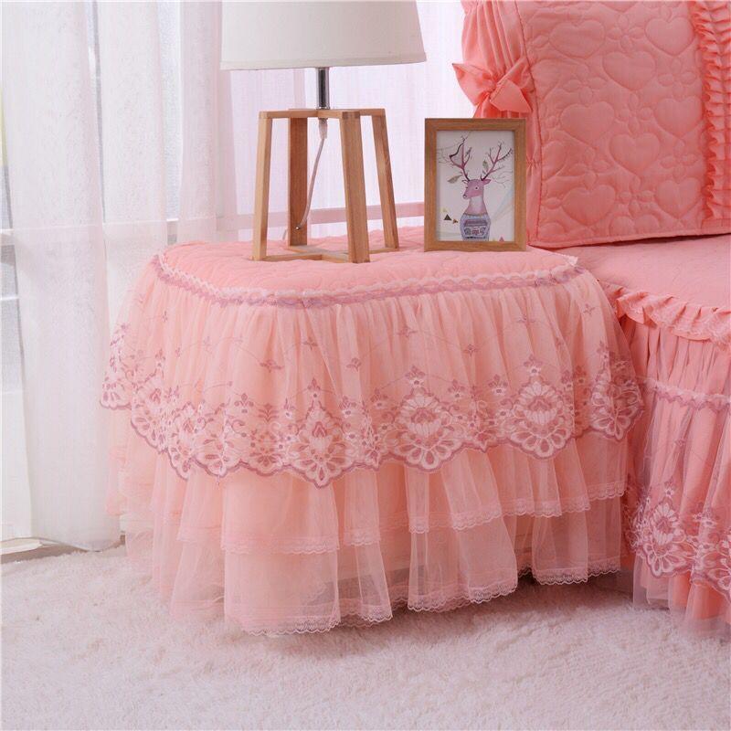 Romantic Lace Bedside Cabinet Table Cover Quilted Dust Cover Bedroom Bedside Table Skirt Cotton Padding Tablecloth
