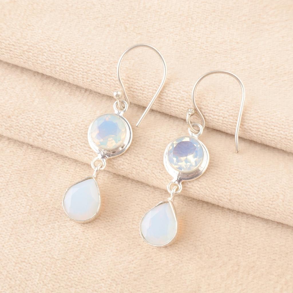 Natural Milky Opal 925 Sterling Silver Drop Dangle Friend Gift Earrings Jewelry EE-142-18