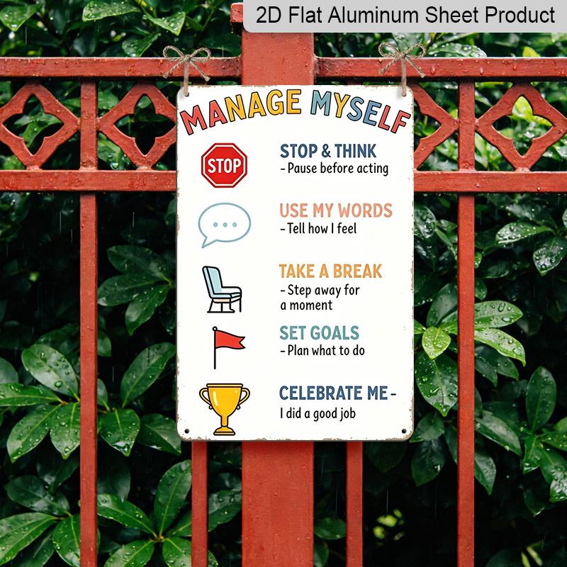 2D Flat, 1pc "Manage Myself" Calm Down Corner Aluminum Sign - Classroom Behavior Wall Decor Classroom Decor, Calm Down Corner, School Counselor