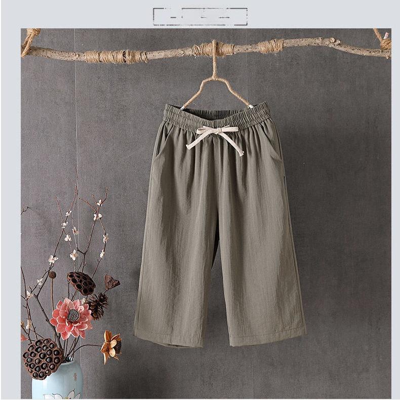 Summer New Cool Cotton and Linen Pants, Large Size Casual Pants, Elastic Waist Drawstring Pocket Shorts for Women