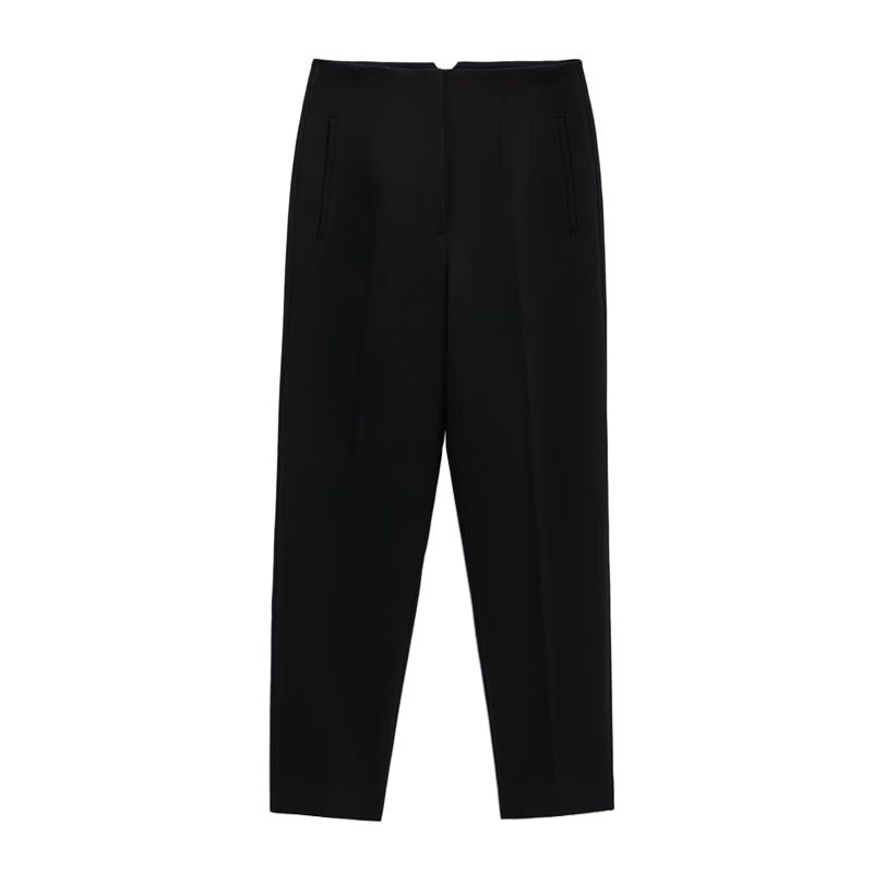 Fashion Commuter Front Pleated Ankle-High Waist Casual Pants