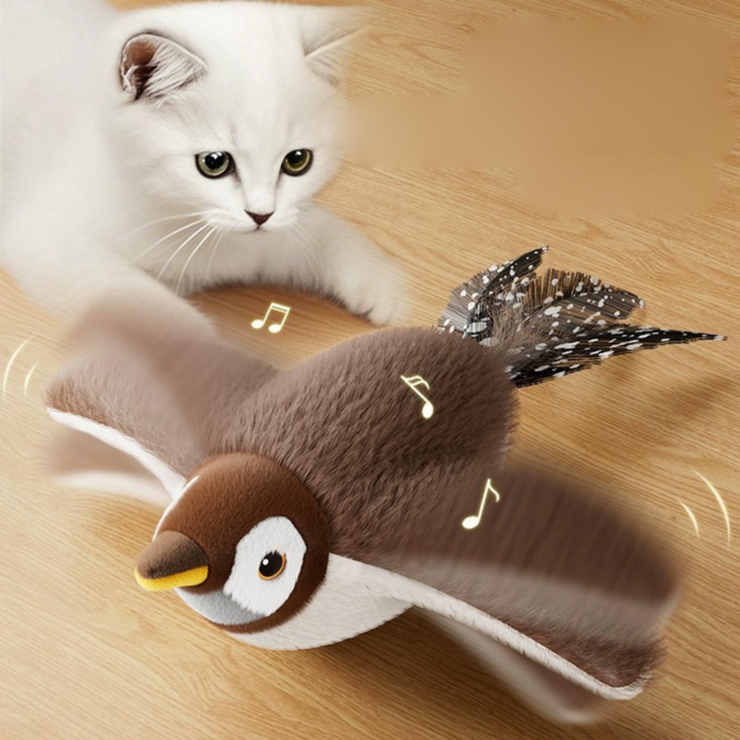 Cat Interactive Toy Bird, Chirping Bird Cat Toy, Automatic Jumping Bird Shaped Cat Toy, Electric Plush Bird Cat Toy, Singing