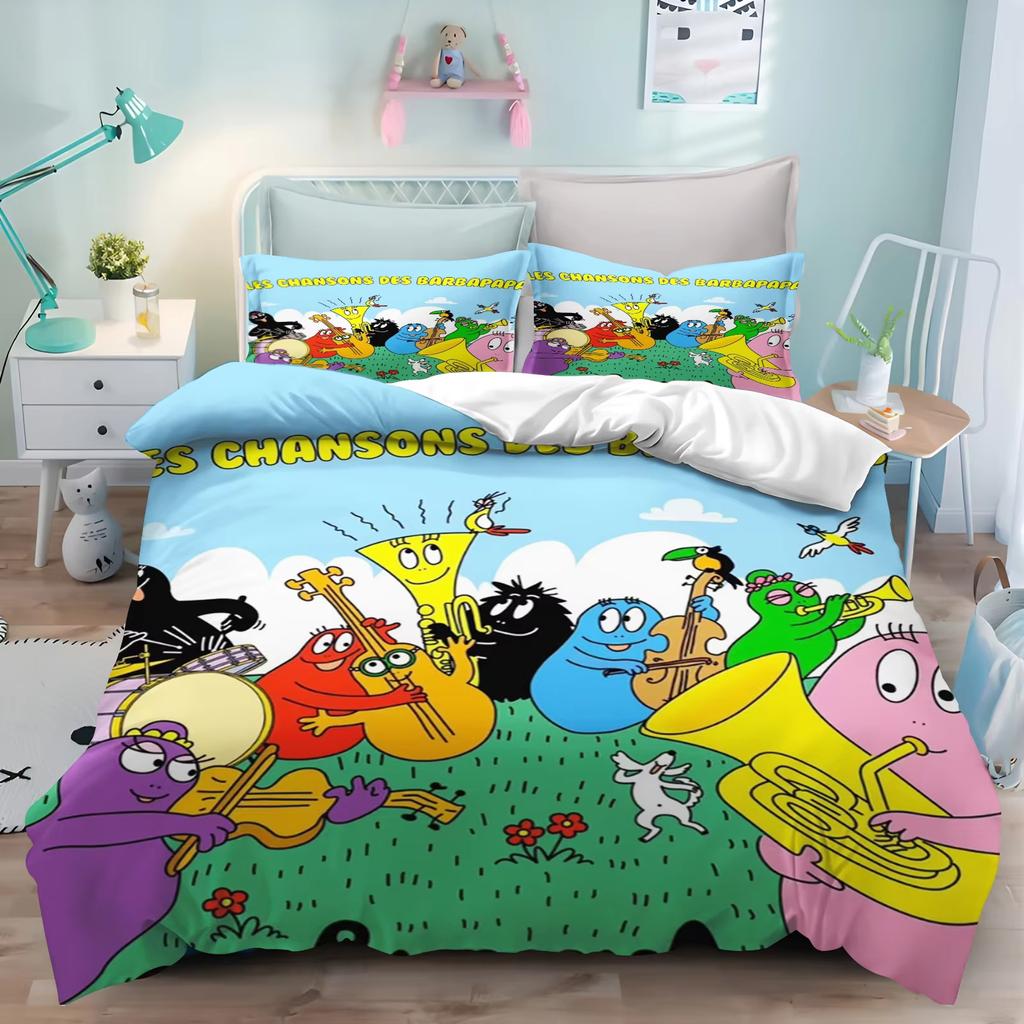 Nowy Kreskówkowy Zestaw Pościeli z Nadrukiem 3D L-Les B-Barbapapa Podwójny Twin King Poszwa na Kołdrę Kołdra Poszewka Chłopcy Dziewczęta Dorośli Sypialnia