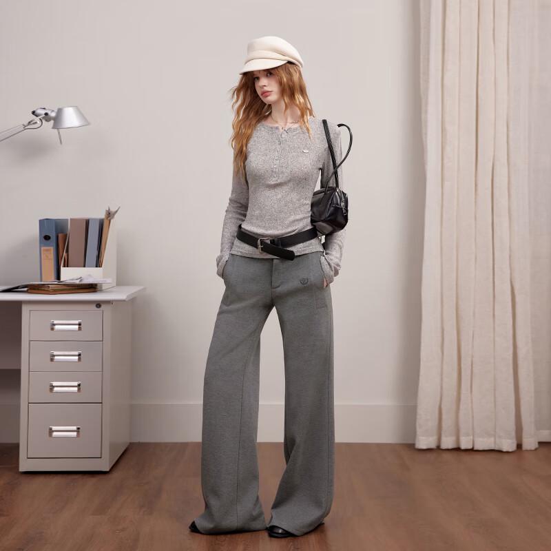 UNIFREE Women's Relaxed Embroidered Low-Rise Flare Pants