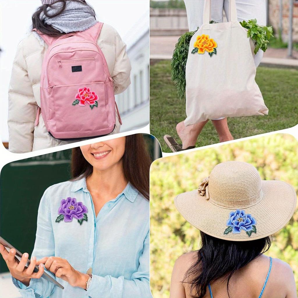 4 Pcs Rose Flower Embroidered Patches Floral Iron on Fabric Jeans Patches Sew on Clothing Patches Appliques for Hats Clothes Bags Shoes DIY Crafts