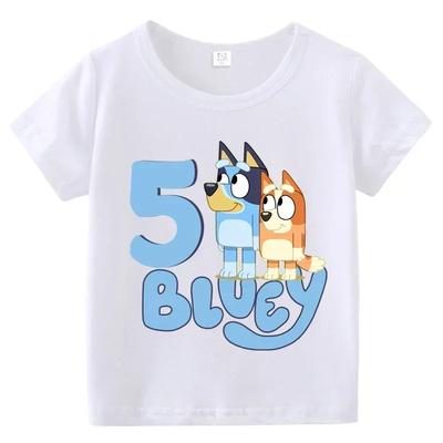 1-9 Years Birthday Girls Boys Cartoon Print T-shirt Cartoon Dog Cute Kids Clothes Summer Children T-Shirts
