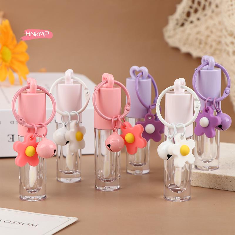 Pink Heart-Shaped 2.5ml Lip Enamel Tube with Keychain And Brush Rod Empty Lip Gloss Bottle Lip Glaze Container Makeup Tool