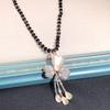 Retro Long Crystal Sweater Chain Women's Versatile Temperament Flower Pendant Necklace Fashion Ethnic Style Hanging Accessories