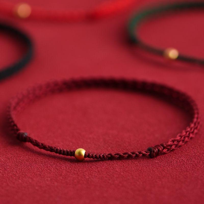 

Putuo Mountain 999 Pure Gold Year of Fate Small Red Rope Bracelet Gold Red Carrying Strap Foot Rope Carrying Strap Braided Rope Single Gold [anklet] (wine red rope)