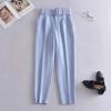European Style Women's Slim-Fit High-Waisted Yellow Cropped Pants with Waist Belt - Model A8GS317