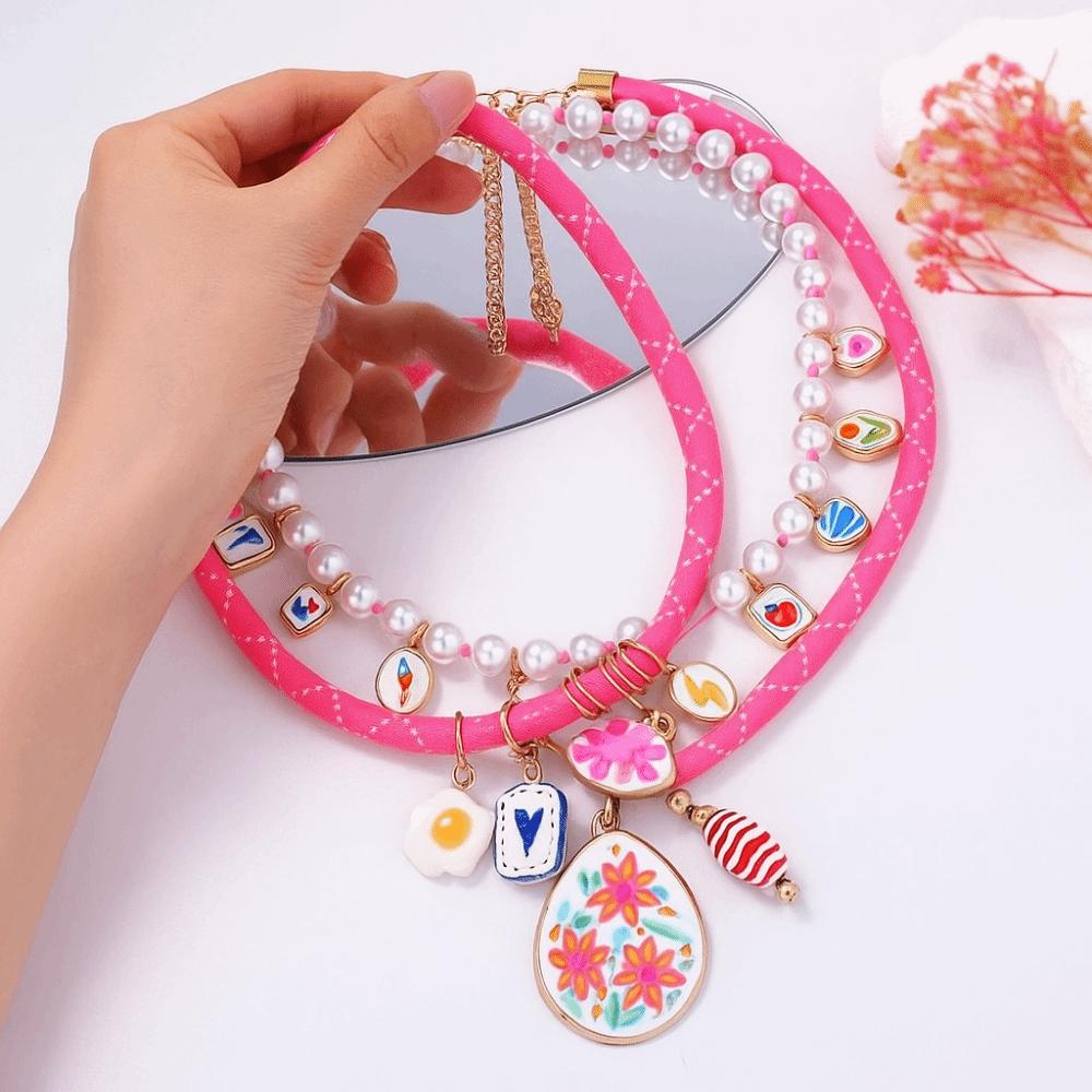 Necklace Set Pearls Necklace Ethnic Style Dopamine Necklace Retro Flower Pendant Necklace  Women