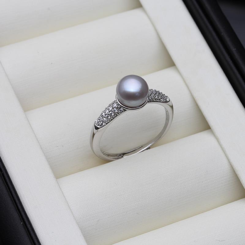 Echte Natürliche Süßwasserperlenringe Damen, Weißer Sterling Silber Perlenring Verstellbar Ehefrau Mutter Ehefrau Geburtstagsgeschenk Rosa