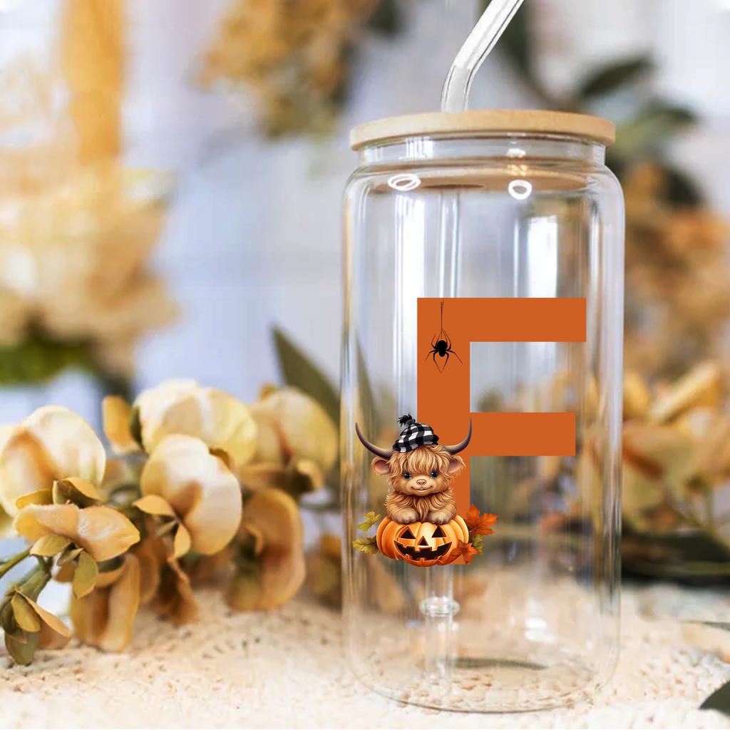 16oz 26 Buchstaben A-Z Libbey Trinkglas Kaffeetasse Mason Einmachglas mit Bambusdeckel & Strohhalm Sommer Getränkegeschirr Glasflasche Hochzeitsgeschenke
