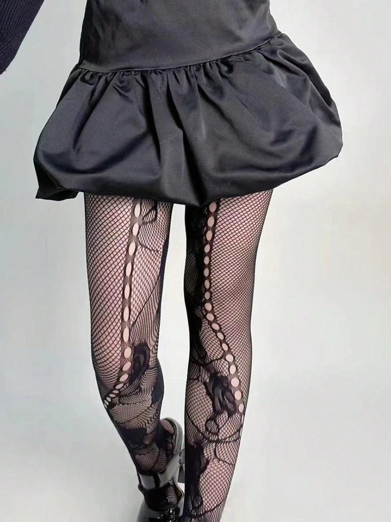 A Pair of Women's Fishnet Tights Fashion Y2k Lace Mesh Hole Base Lolita JK Pantyhose