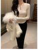 Women's Korean Style White Fluffy Long Sleeve Base Layer Top for Autumn/Winter - Slim Fit, Stylish, and Suitable as Outerwear