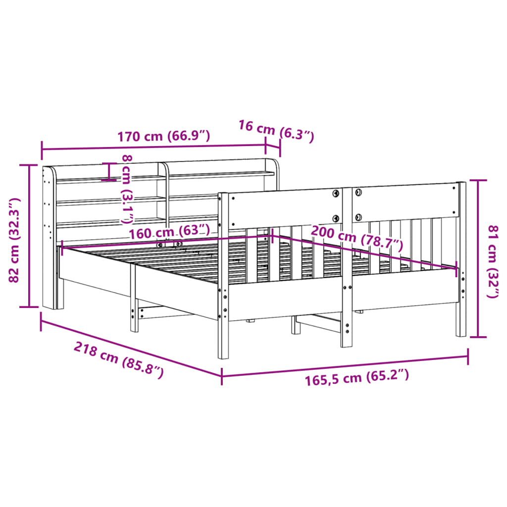 Massivholzbett ohne Matratze 160 x 200 cm Kiefernholz