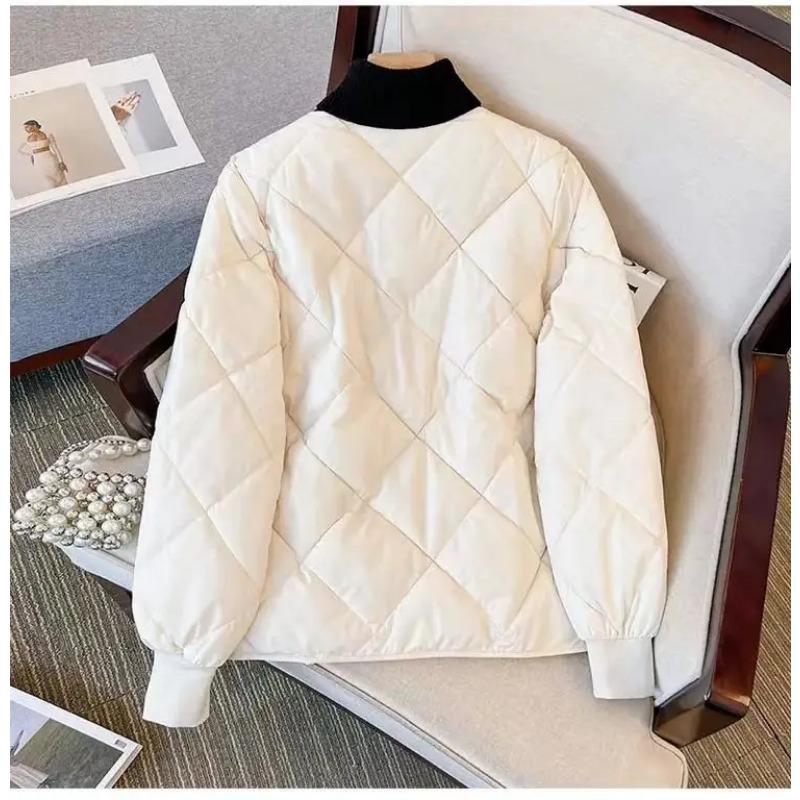 Winter Cotton-Padded Jacket for Women  Autumn New Korean Sle Versatile Lightweight Rhombus Plaid Cotton-Padded Jacket